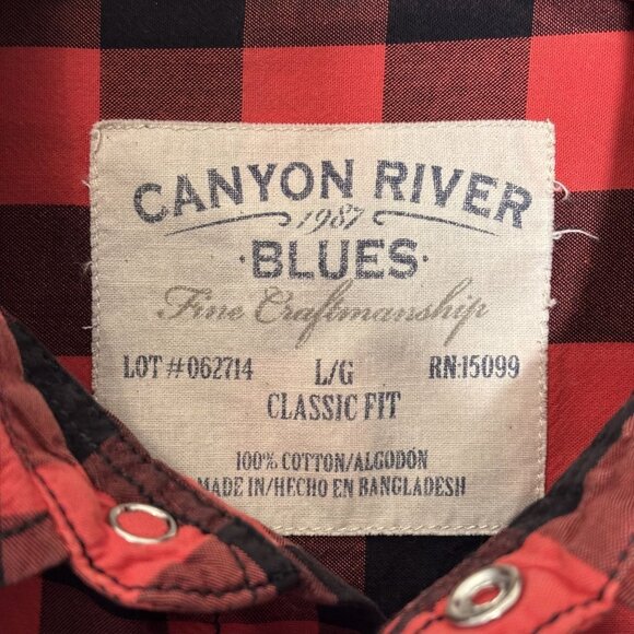 Vintage Canyon River Blues Red & Black Plaid Short Sleeve Button-Down Shirt Sz L - Picture 4 of 7